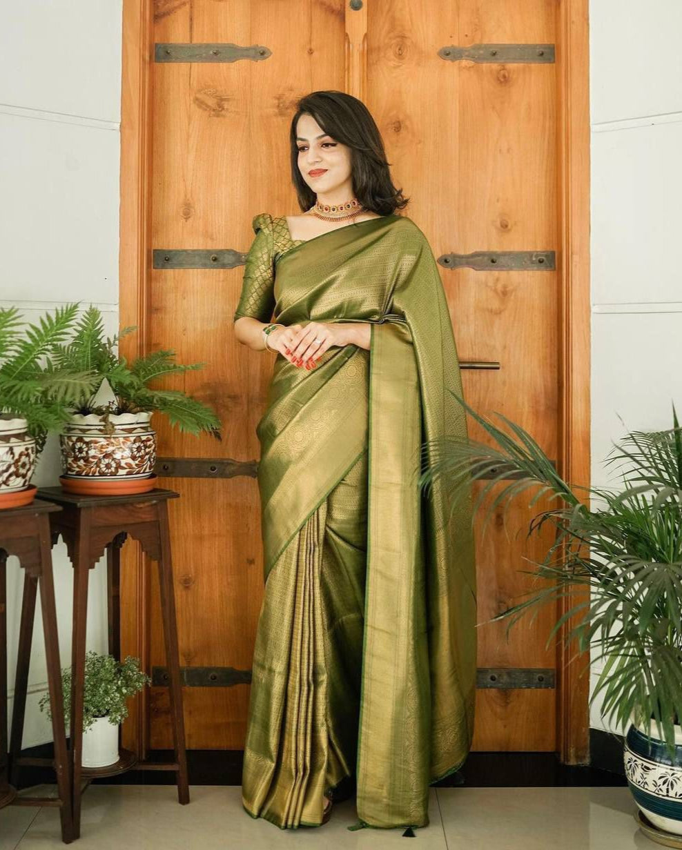 Moss Green Kanjivaram Silk Saree