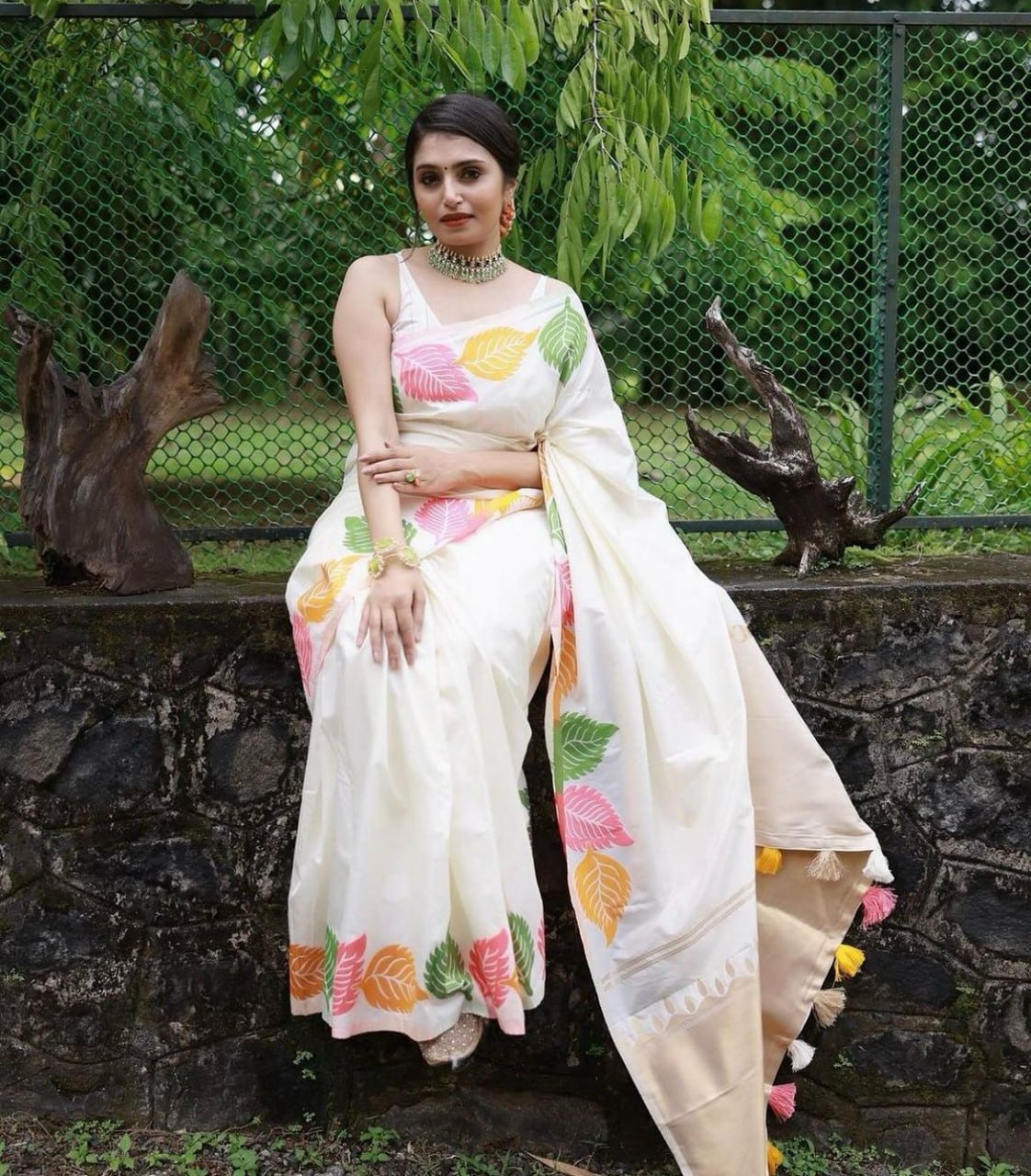 Ivory Printed Saree