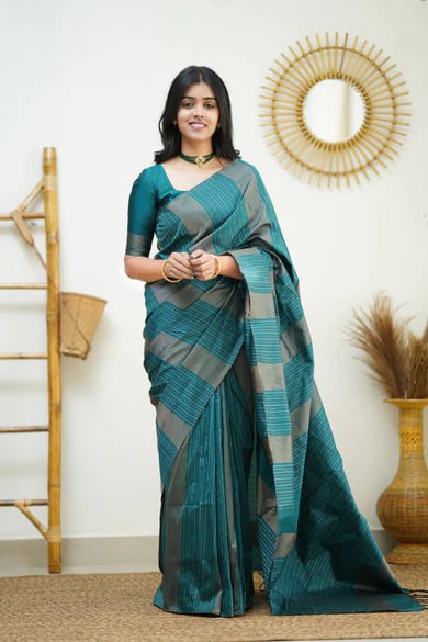 Teal Green Minimalist Silk Saree