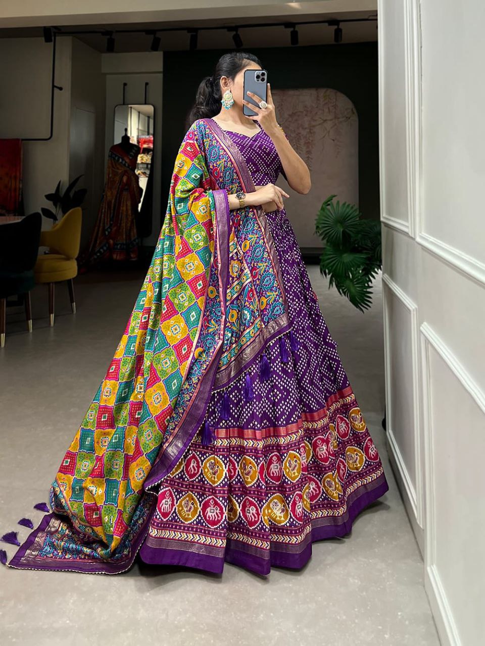 TusserSilk Lehenga Choli with Intricate Print and Dupatta