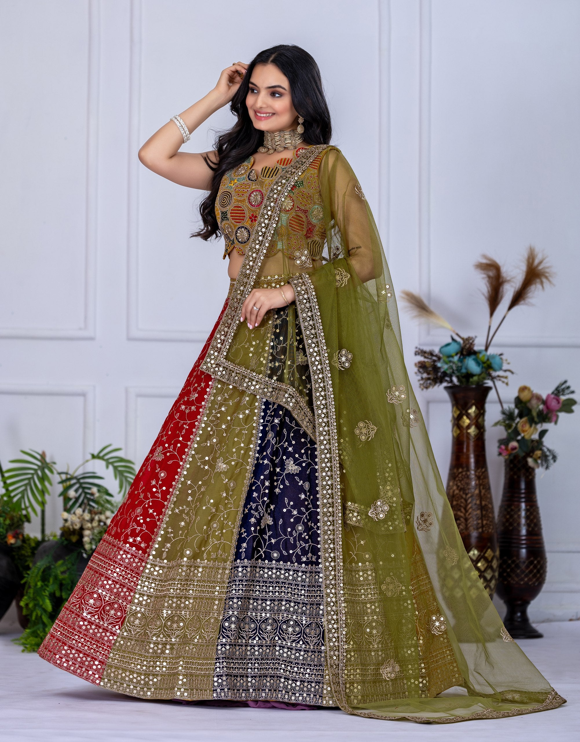 Multicolor Designer Embroidered Lehenga Choli with Dupatta