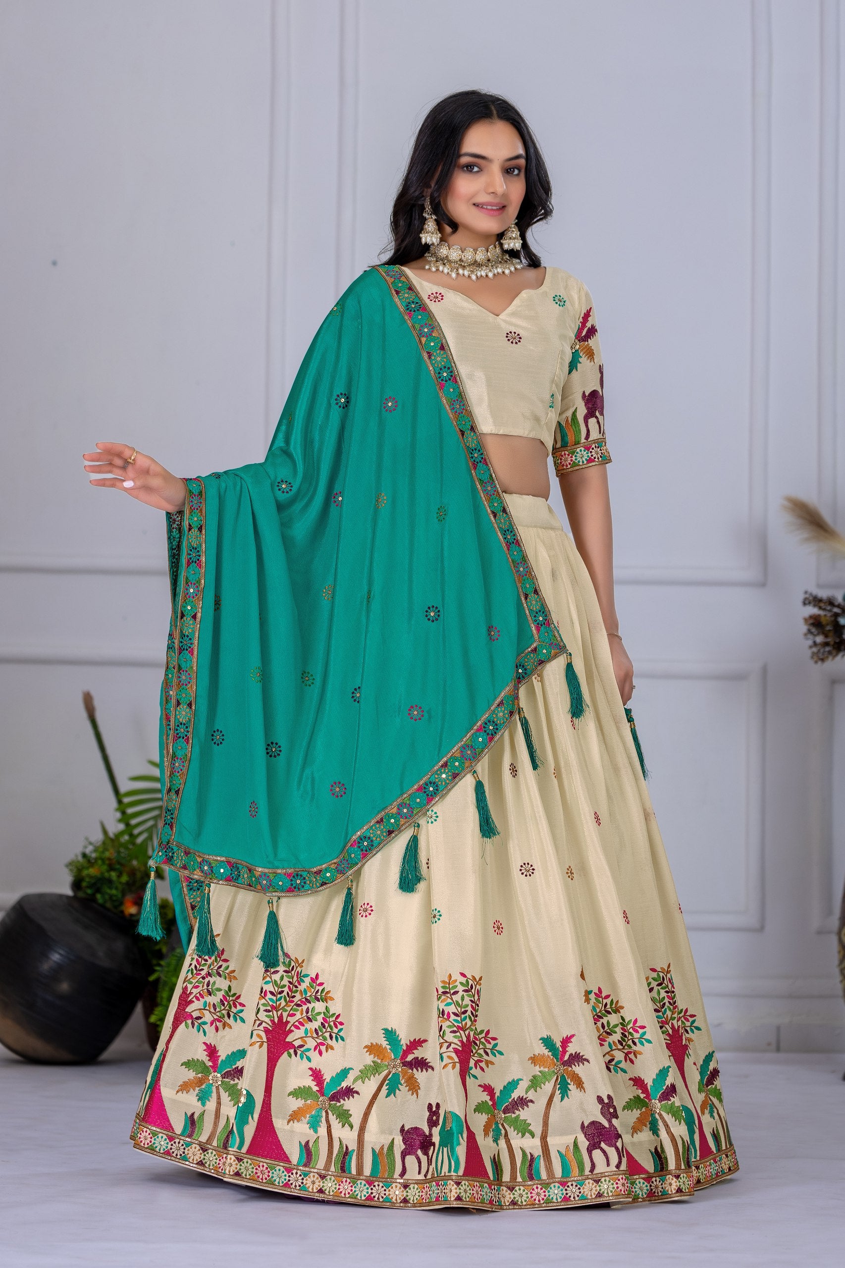 🌿 Ethnic Forest Motif Lehenga Choli Set 🌿
