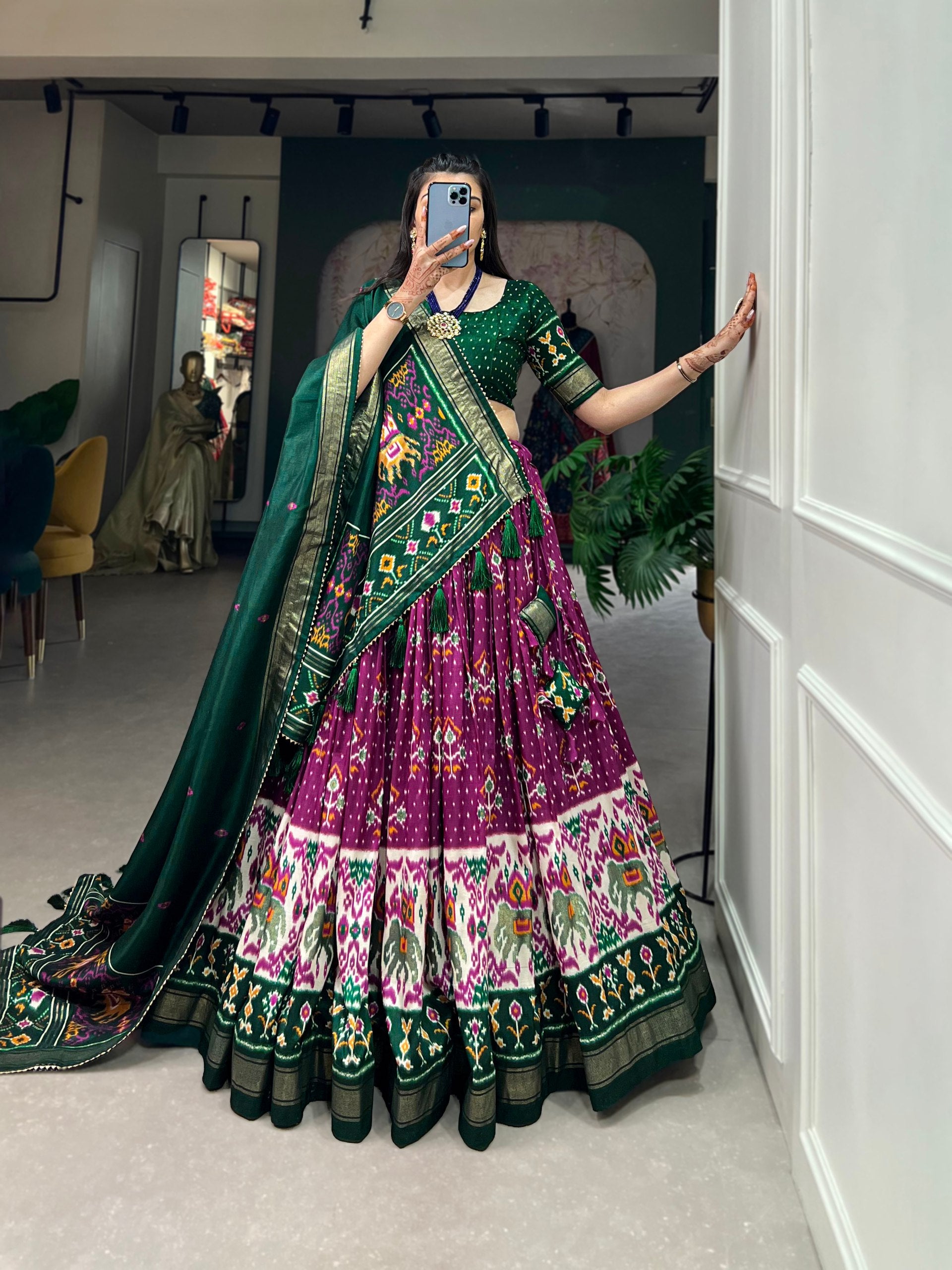 Purple & Bottle Green Patola Traditional Lehenga Choli Set