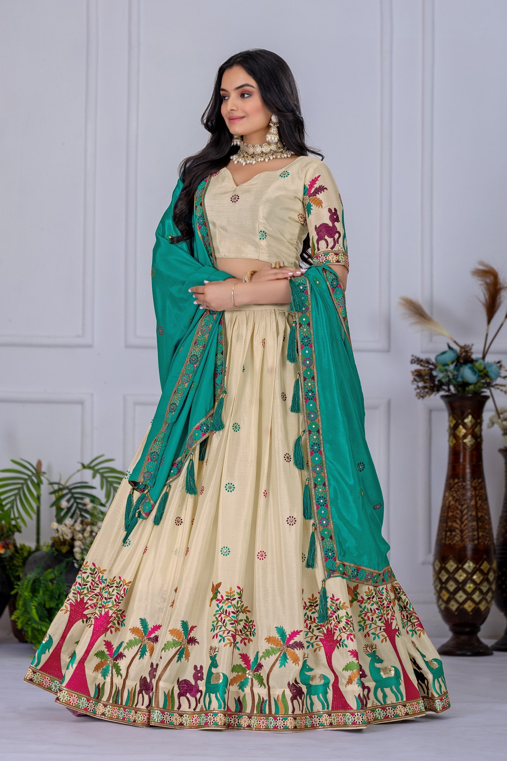 🌿 Ethnic Forest Motif Lehenga Choli Set 🌿