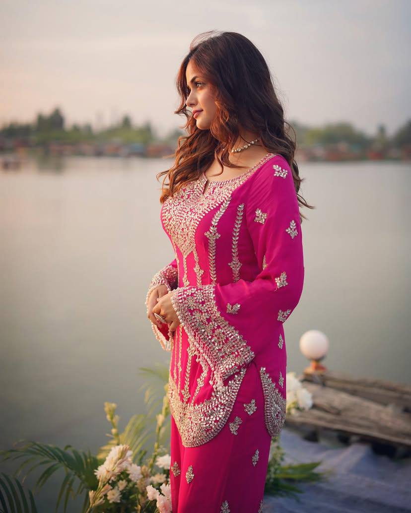 Fuchsia Glam Mirror & Zari Embroidered Sharara Set