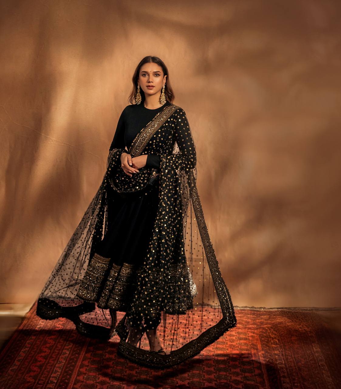 Noor Velvet Anarkali Set – Black Gold Edition