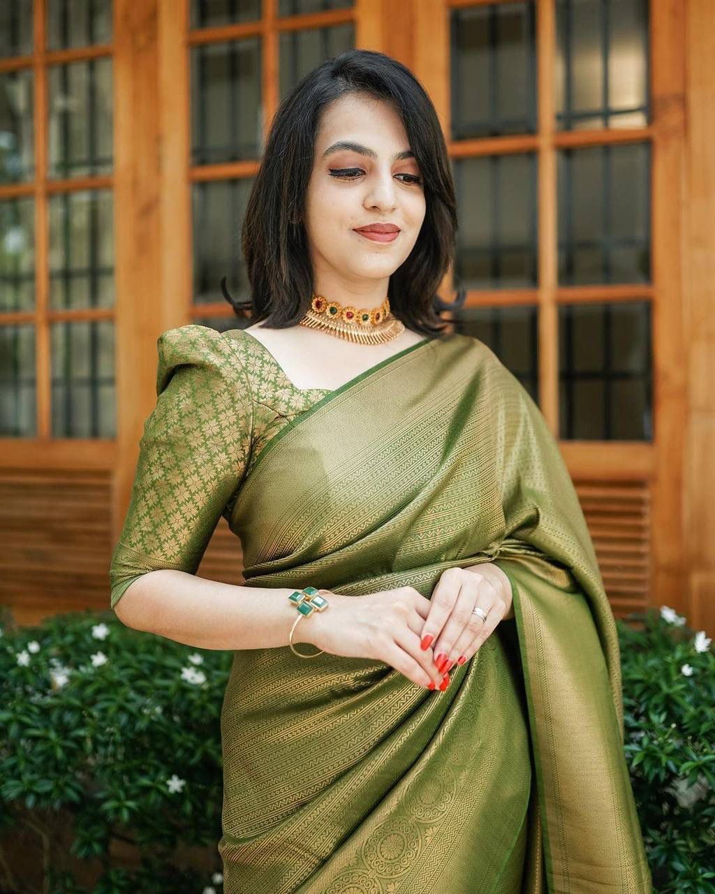 Moss Green Kanjivaram Silk Saree