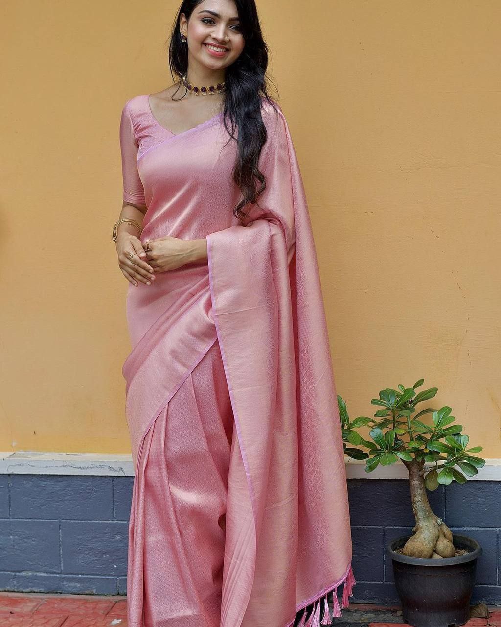 Blush Pink Handwoven Soft Silk Saree