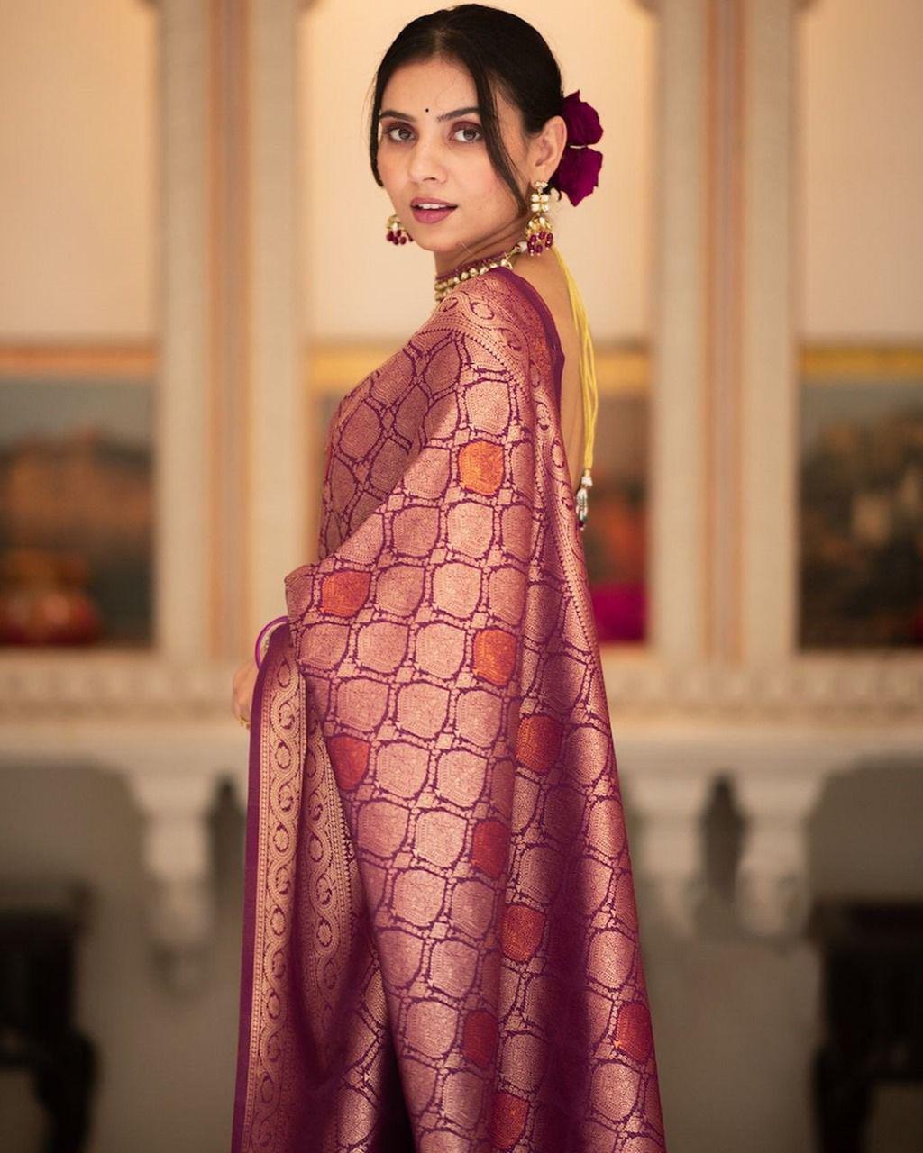 Maroon Purple Banarasi-Style Silk Saree