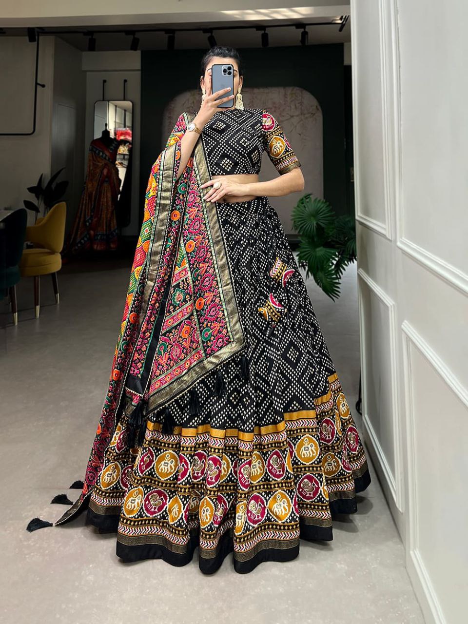 TusserSilk Lehenga Choli with Intricate Print and Dupatta