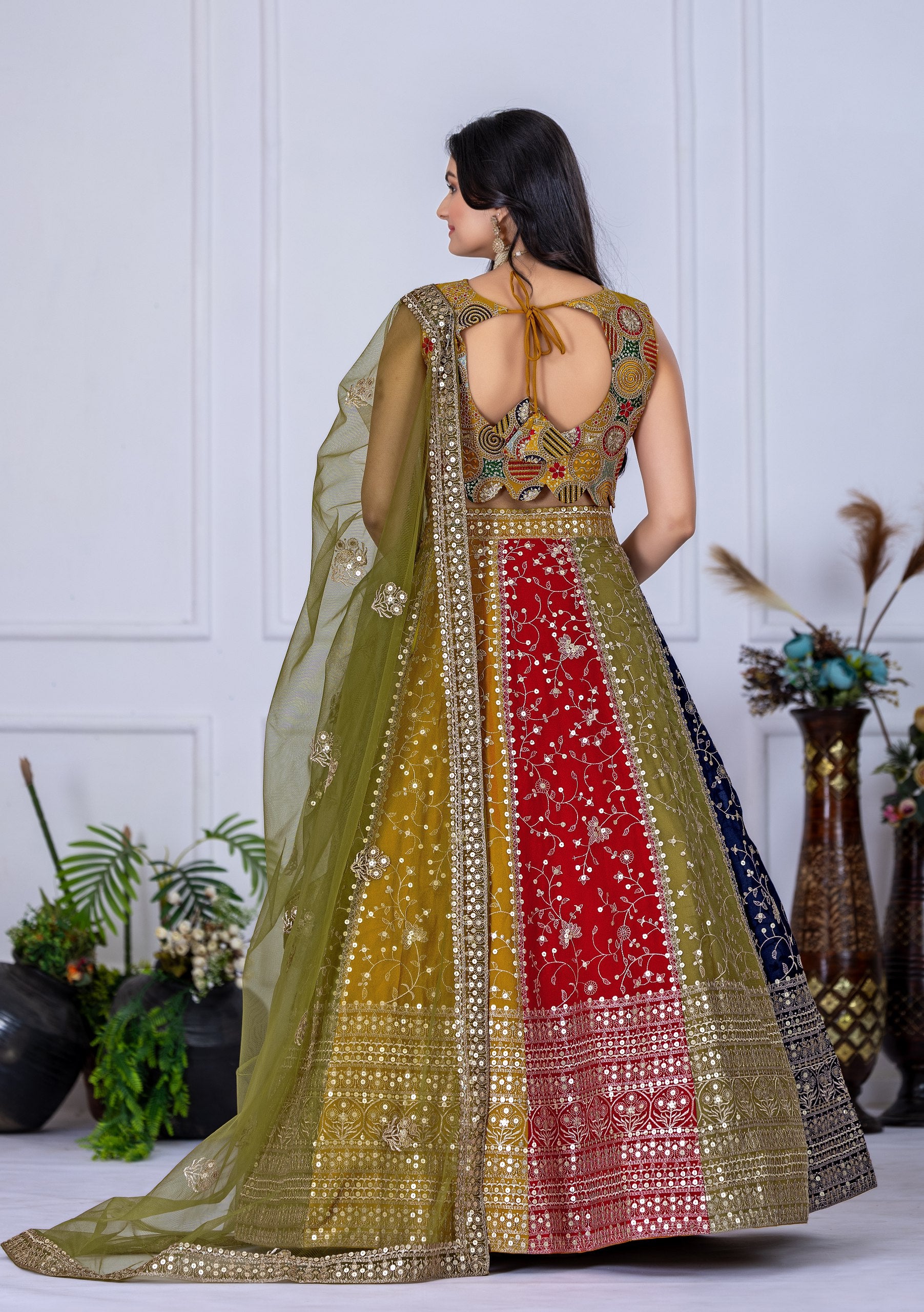 Multicolor Designer Embroidered Lehenga Choli with Dupatta