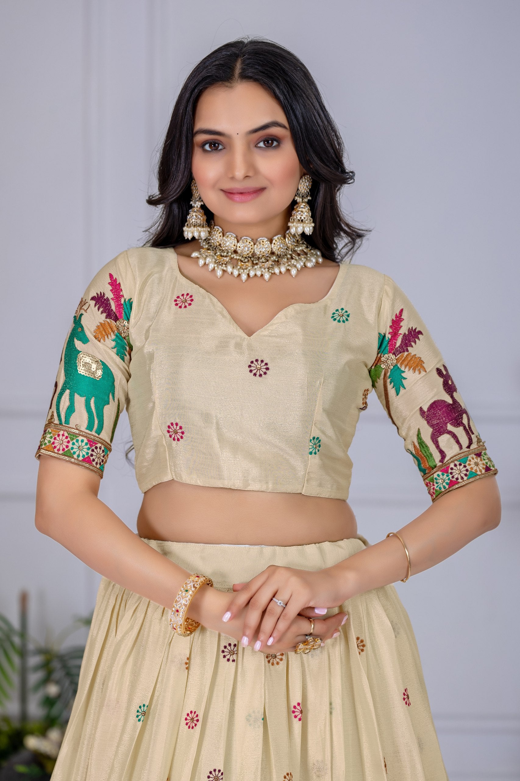 🌿 Ethnic Forest Motif Lehenga Choli Set 🌿