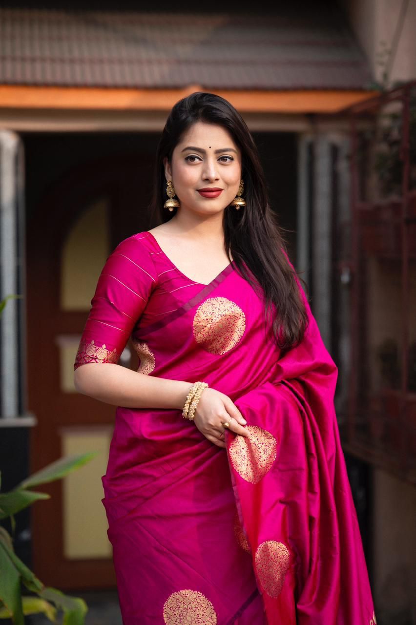 Magenta Pink Zari Silk Saree