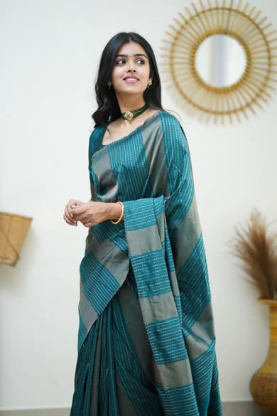 Teal Green Minimalist Silk Saree