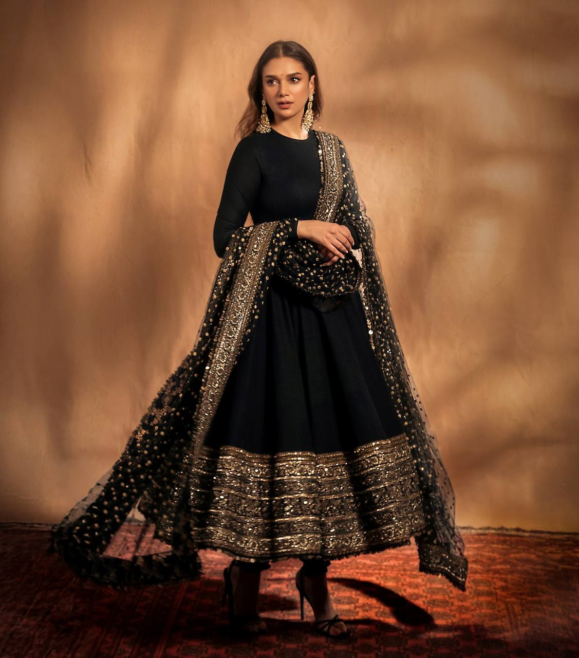 Noor Velvet Anarkali Set – Black Gold Edition
