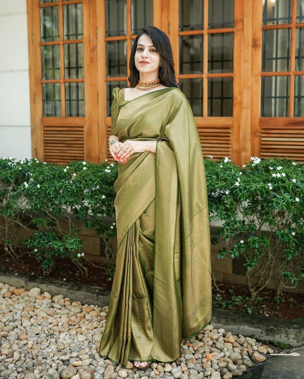 Moss Green Kanjivaram Silk Saree
