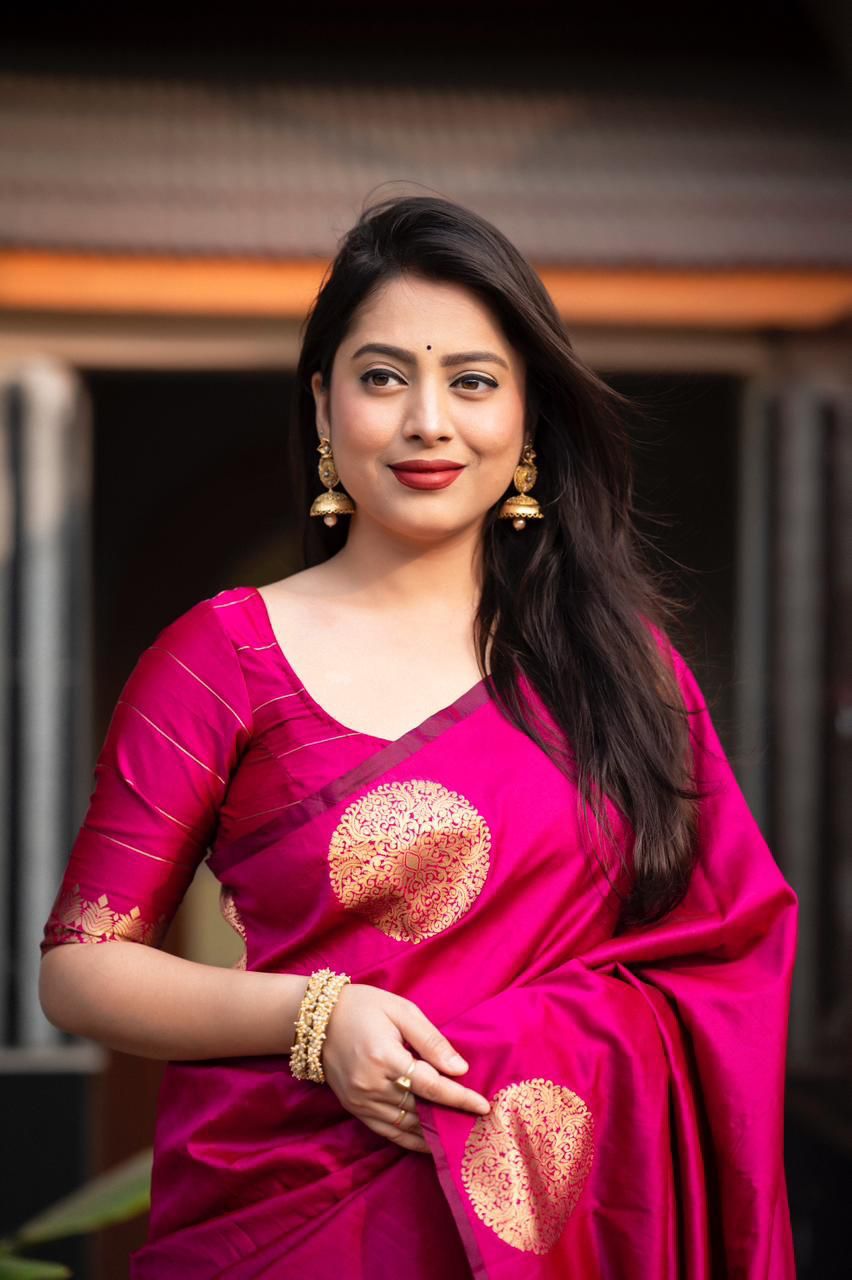 Magenta Pink Zari Silk Saree