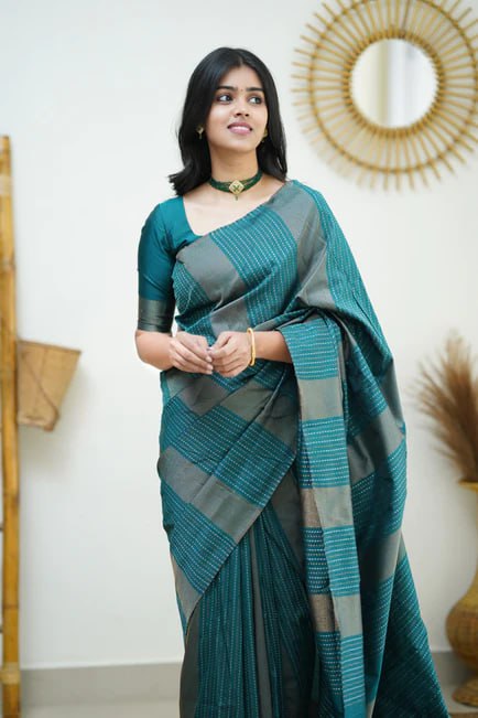 Teal Green Minimalist Silk Saree