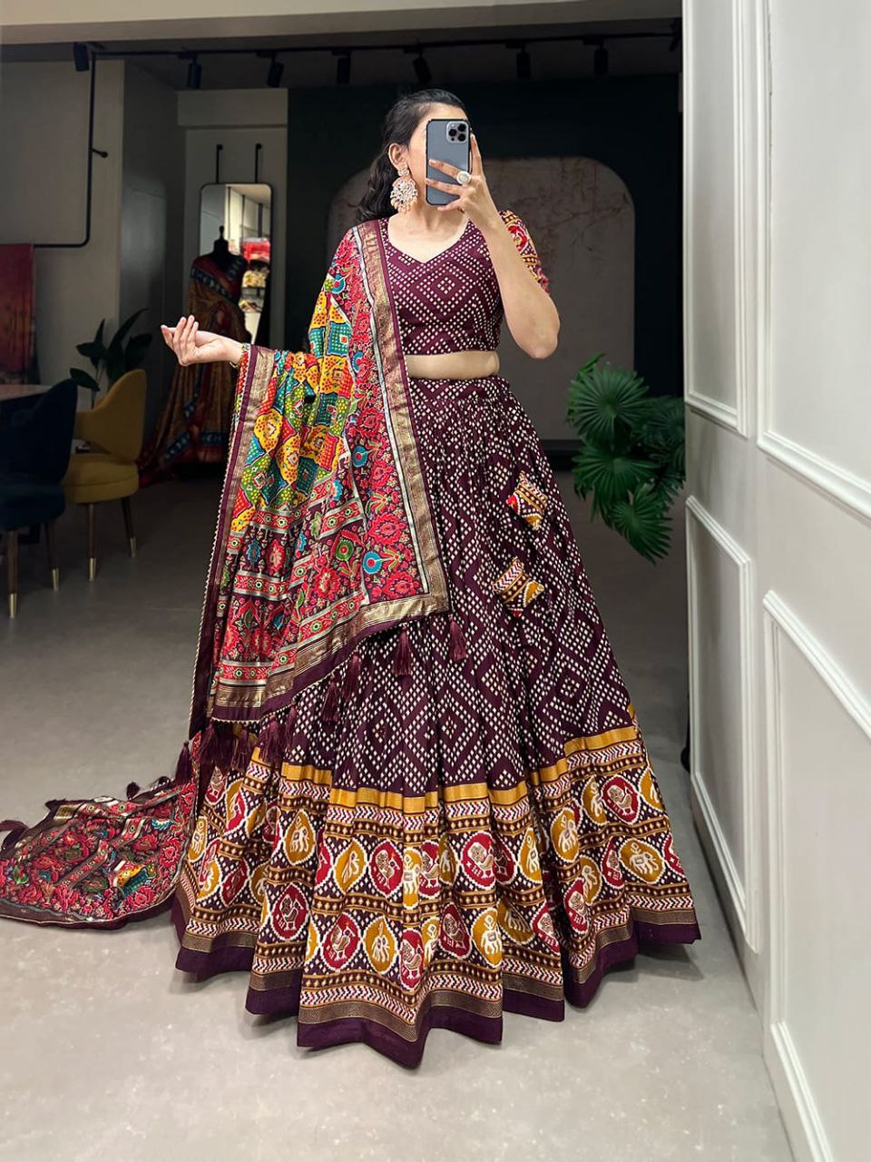 TusserSilk Lehenga Choli with Intricate Print and Dupatta