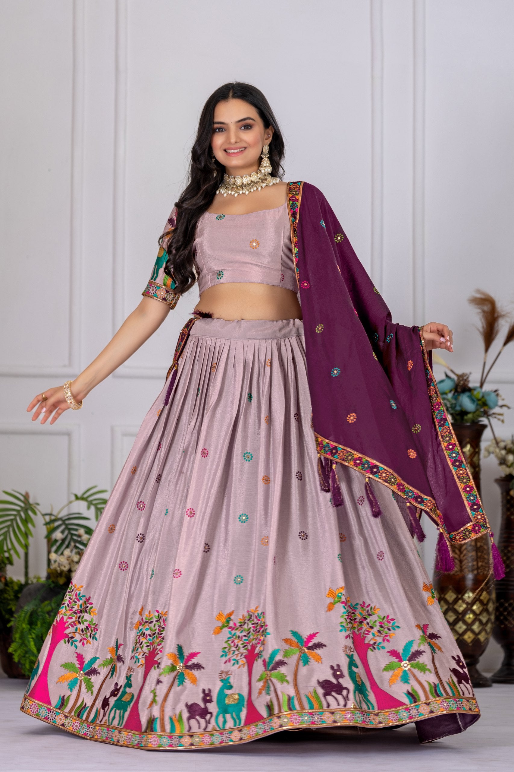 🌸 Elegant Mauve Forest-Themed Lehenga Choli 🌸