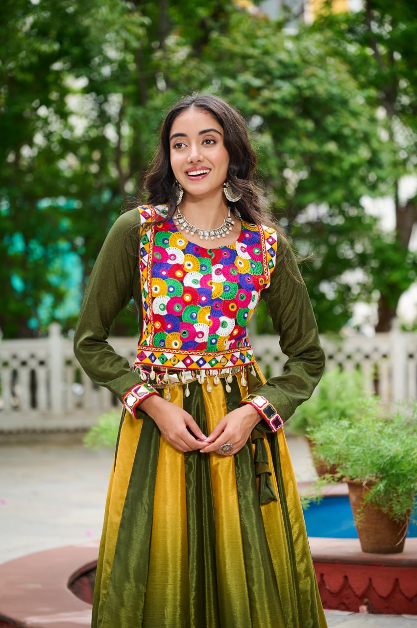 Vibrant Multi-Color Navratri Lehenga Choli Set with Mirror Work