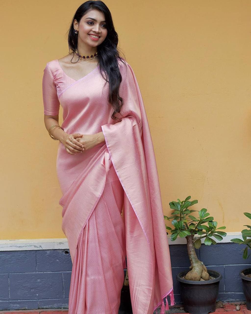 Blush Pink Handwoven Soft Silk Saree