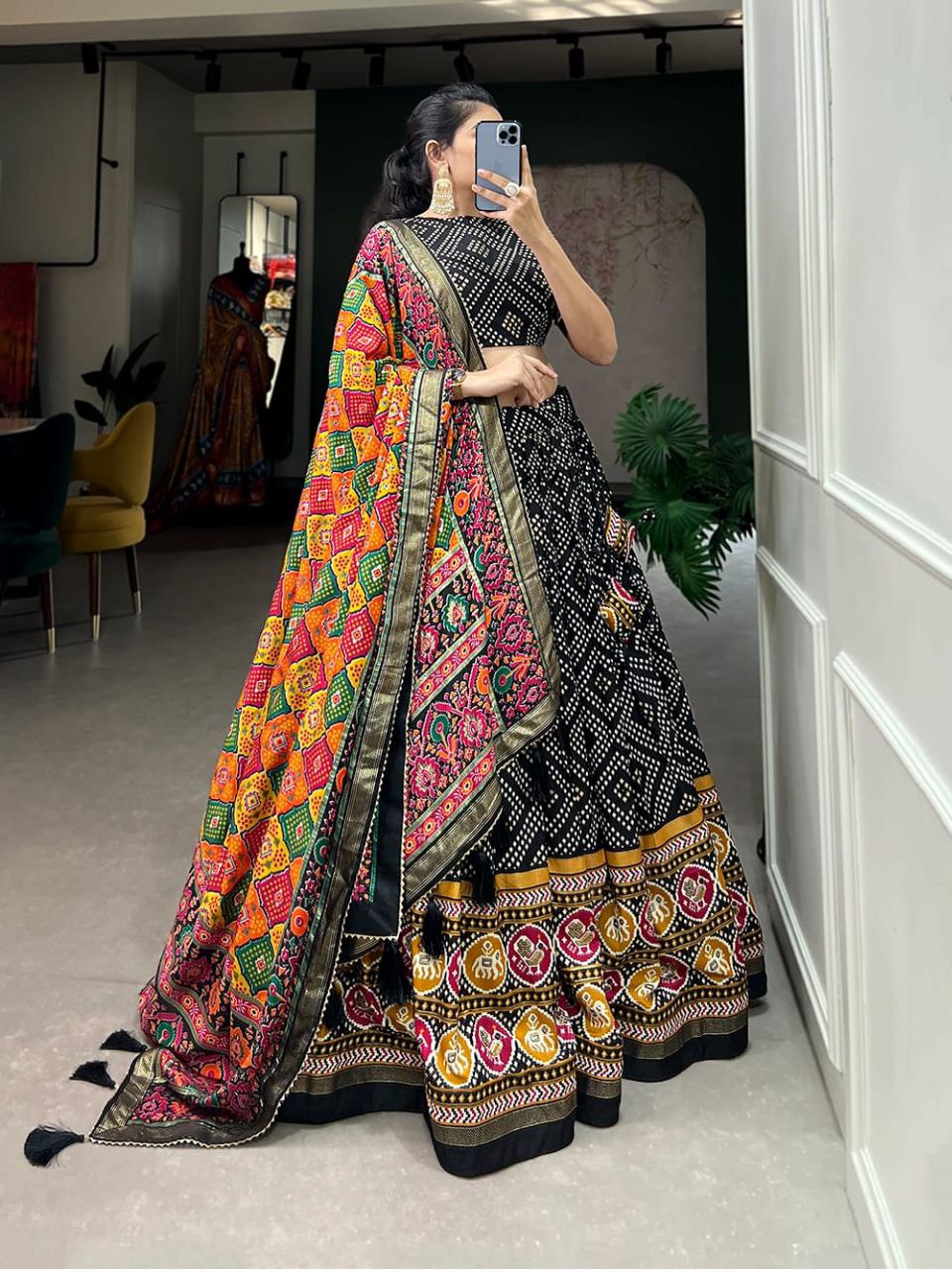 TusserSilk Lehenga Choli with Intricate Print and Dupatta