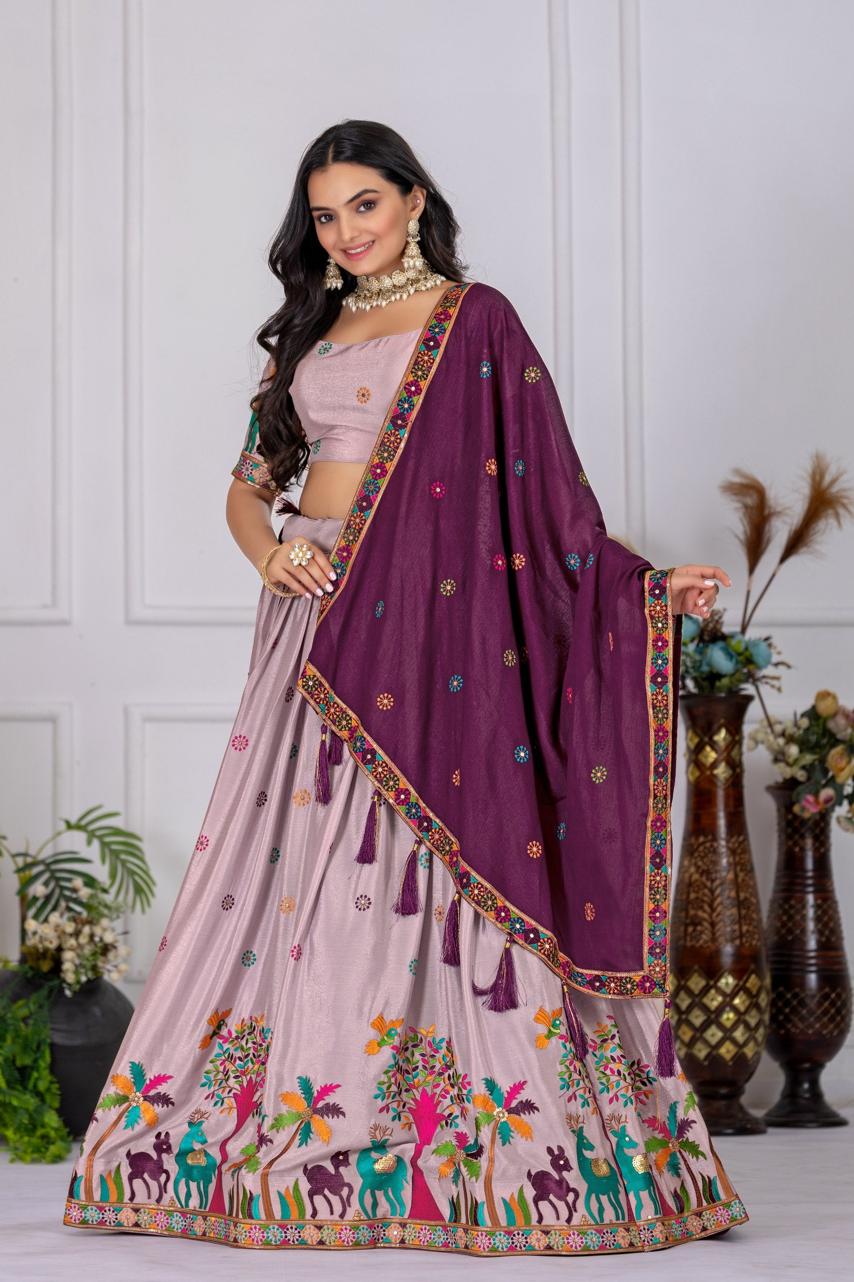🌸 Elegant Mauve Forest-Themed Lehenga Choli 🌸