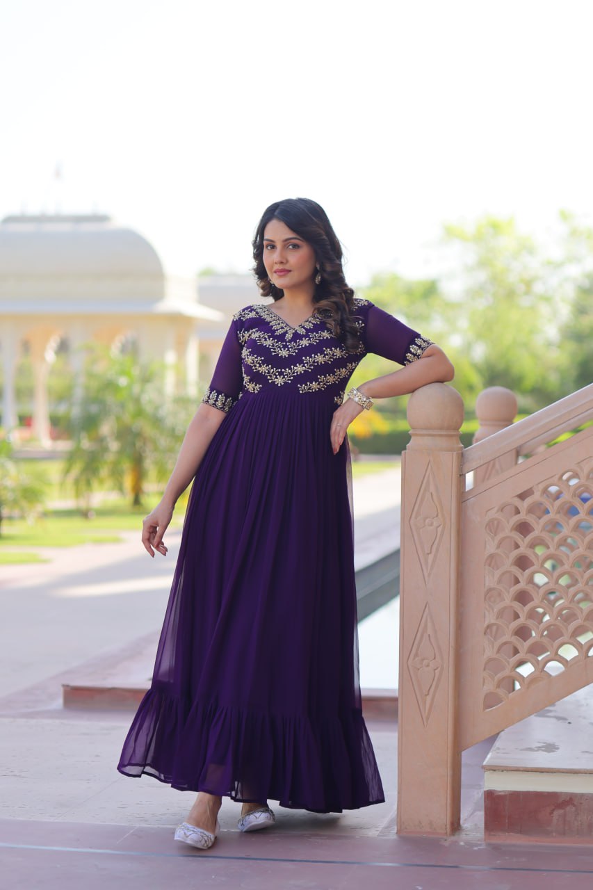 Royal Purple Embroidered Anarkali Gown