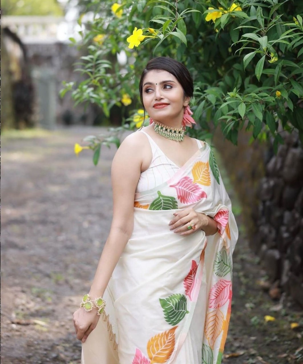 Ivory Printed Saree