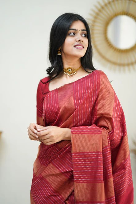 Brick Flame Silk Saree