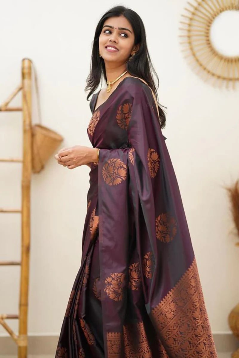 Plum Wine with Copper Zari Weave