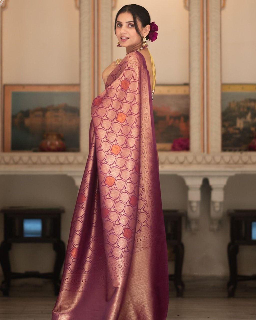 Maroon Purple Banarasi-Style Silk Saree