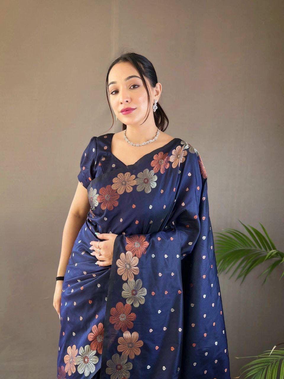 Navy Blue Zari Silk Saree