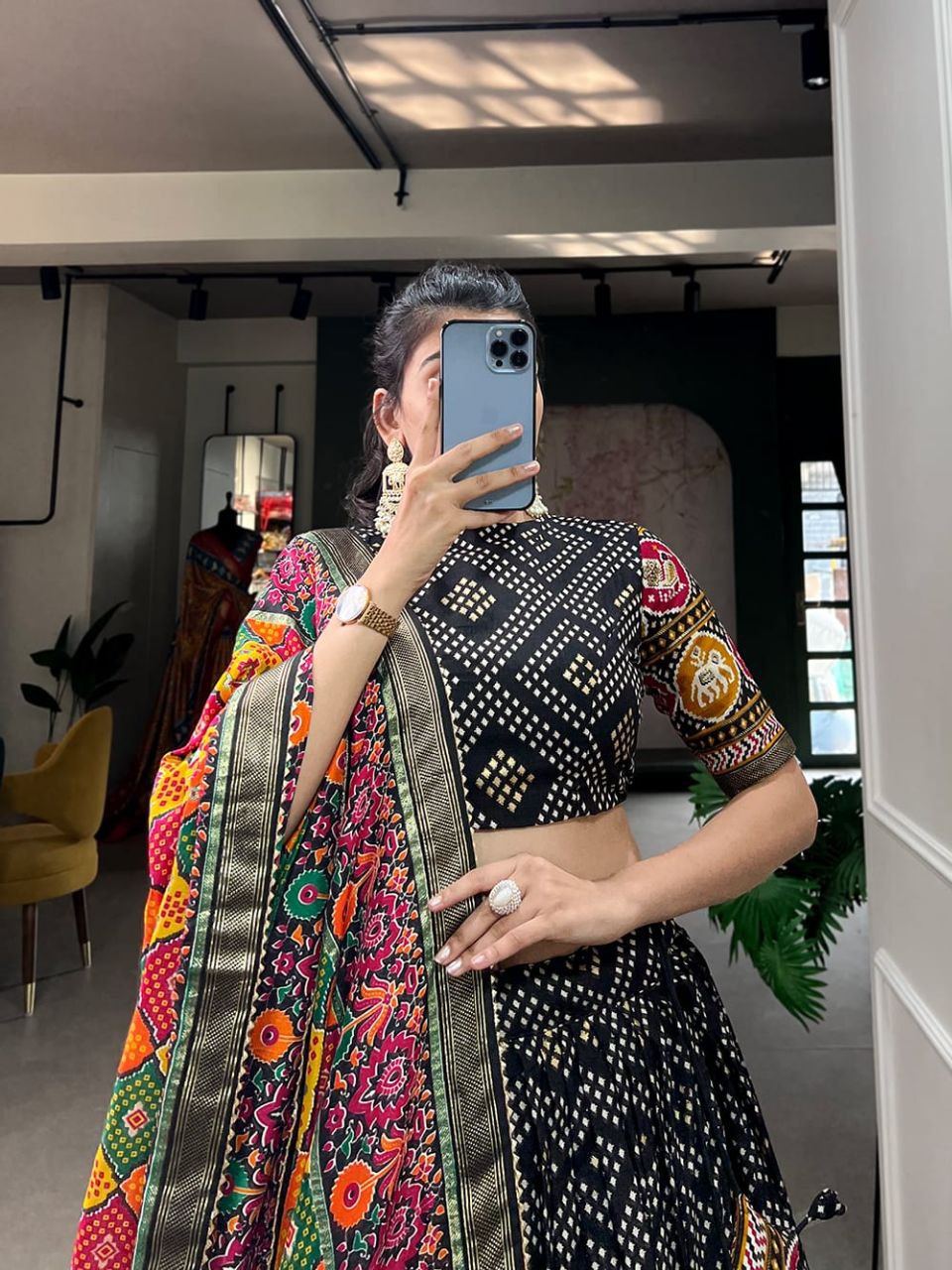 TusserSilk Lehenga Choli with Intricate Print and Dupatta