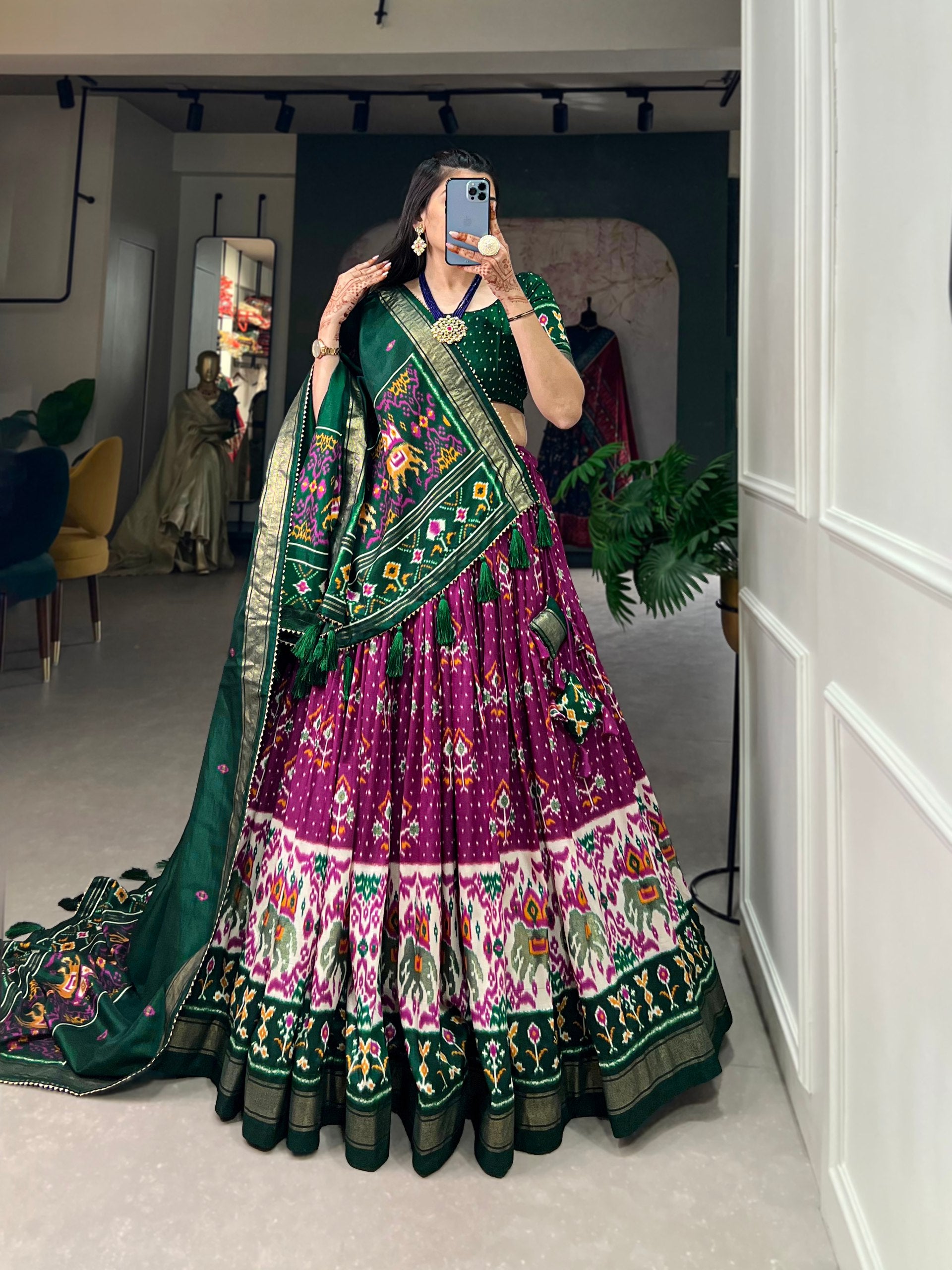 Purple & Bottle Green Patola Traditional Lehenga Choli Set