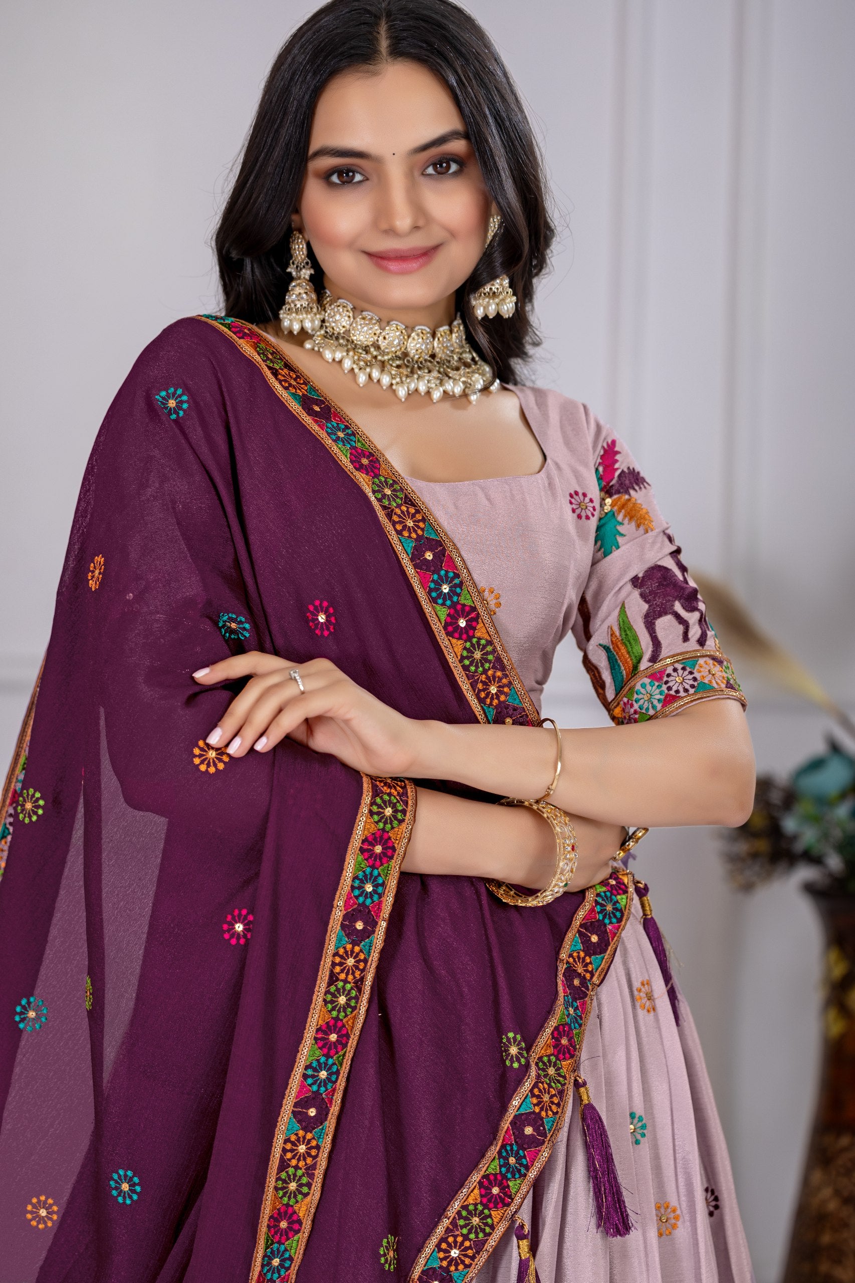 🌸 Elegant Mauve Forest-Themed Lehenga Choli 🌸