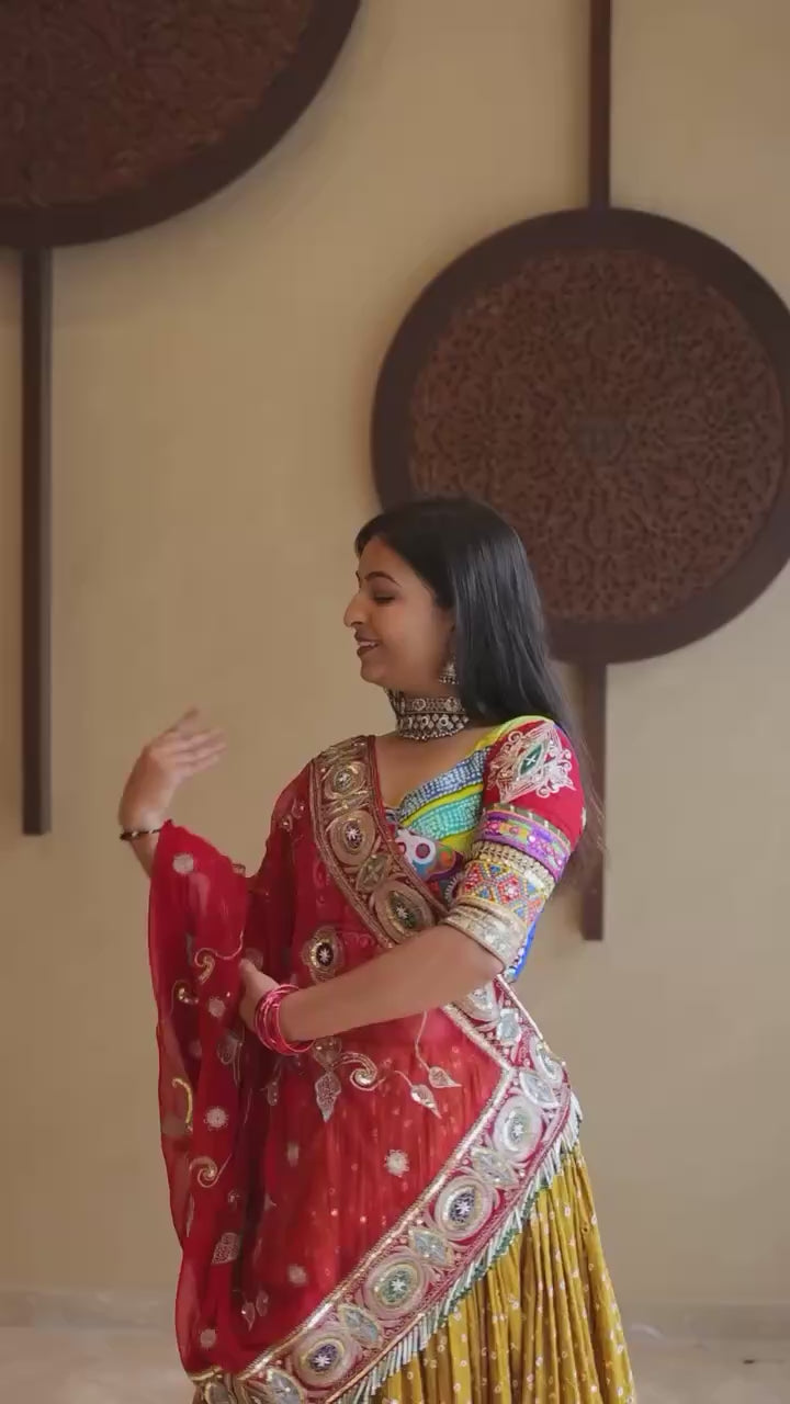 Traditional Navratri Lehenga Choli with Embroidery, Patchwork & Mirror Work Dupatta