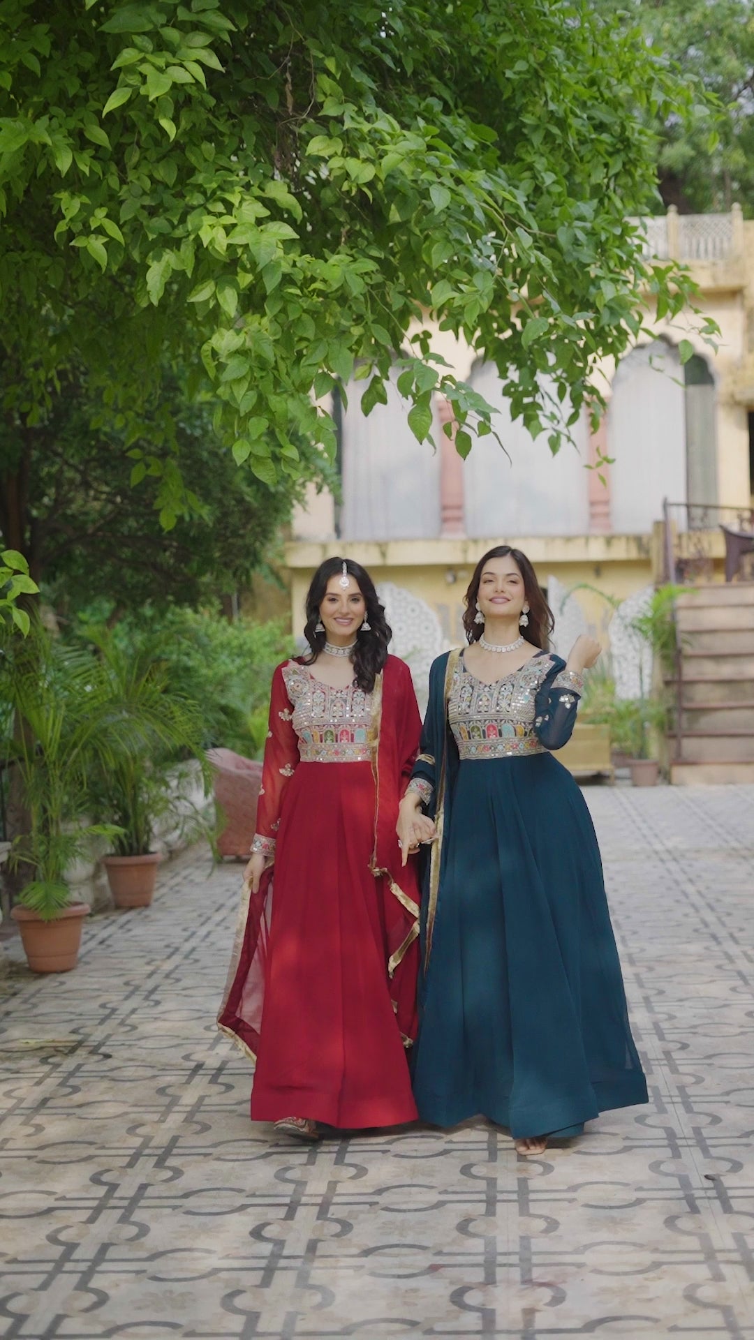 Royal Teal Mughal Embroidered Anarkali Gown