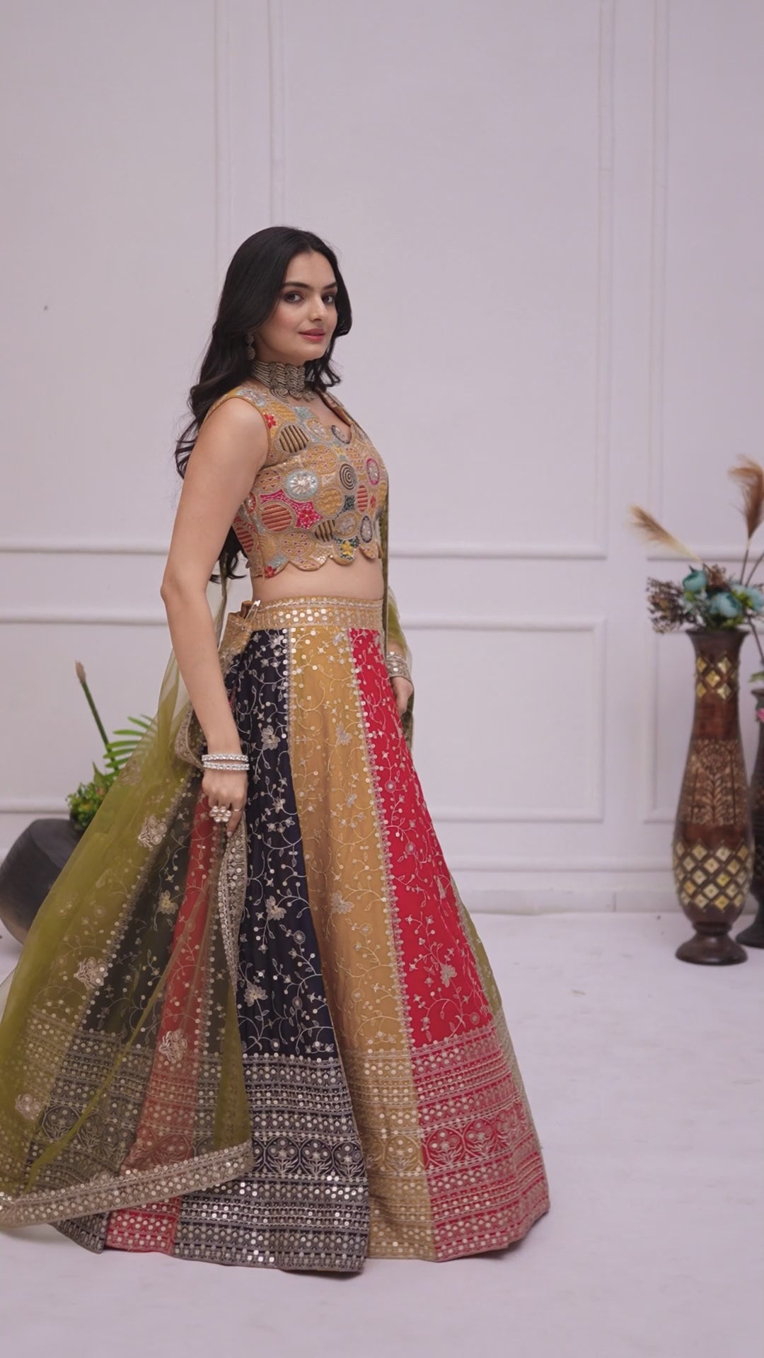 Multicolor Designer Embroidered Lehenga Choli with Dupatta