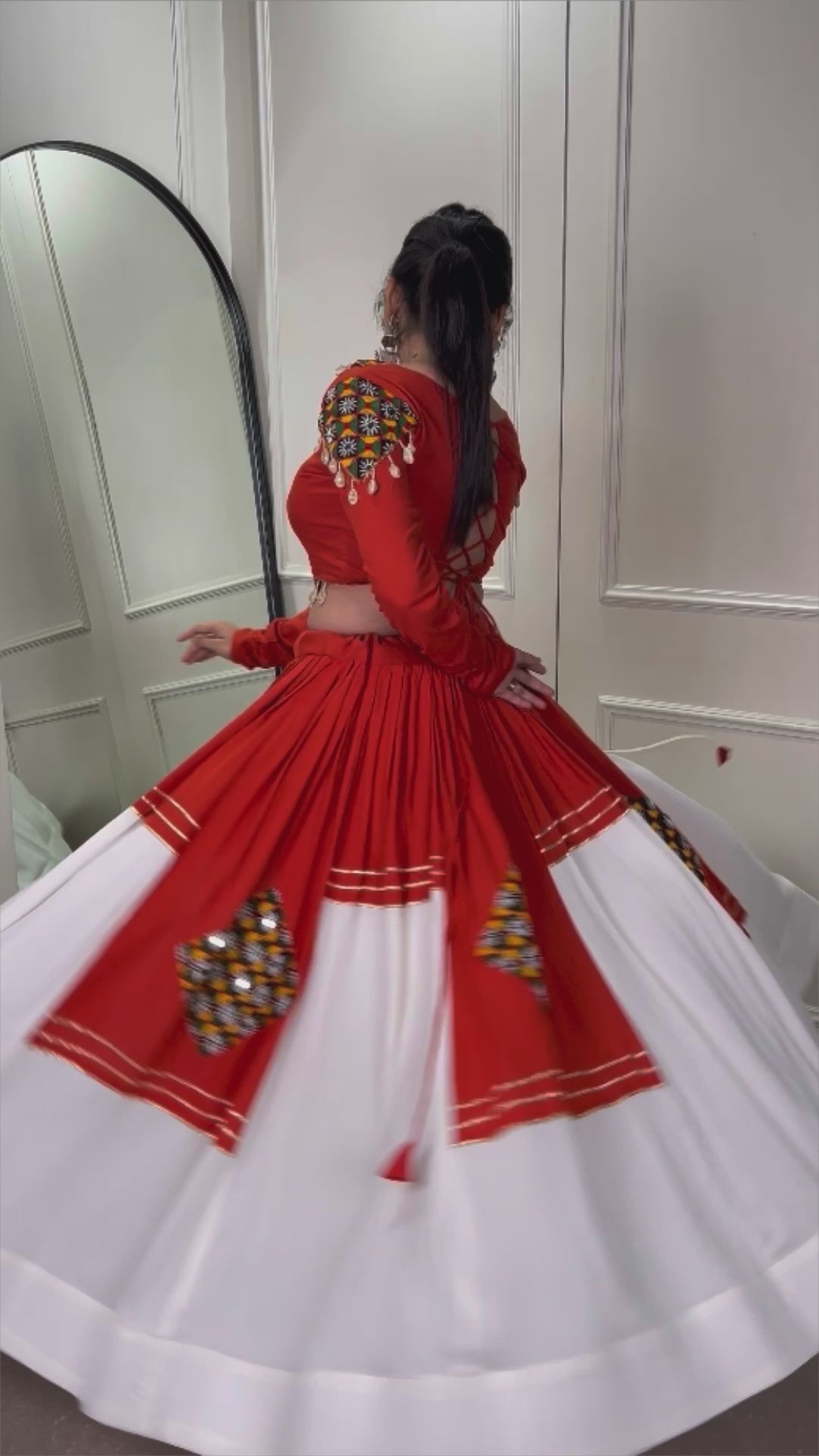 Vibrant Orange & White Embroidered Lehenga Choli