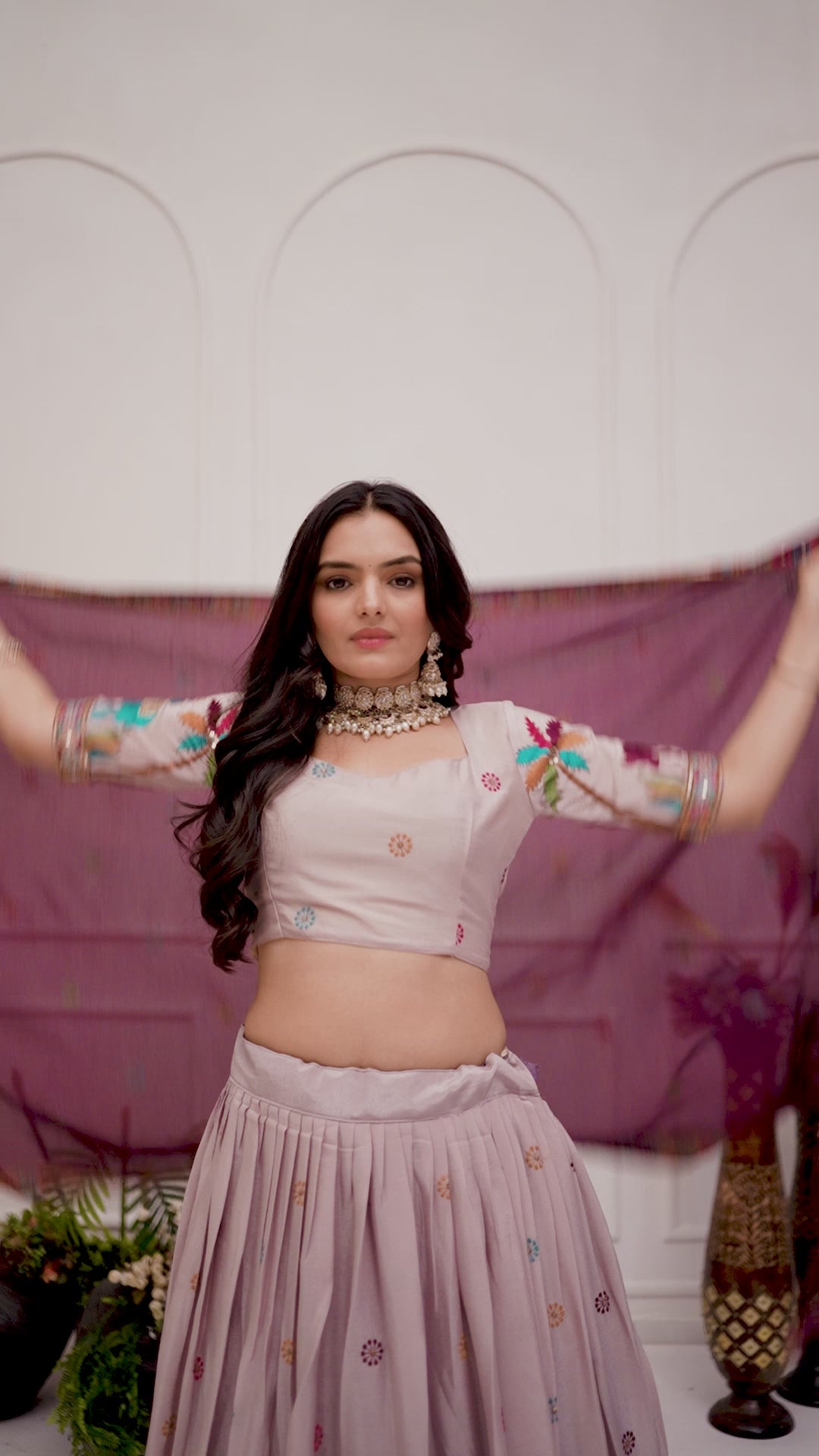 🌸 Elegant Mauve Forest-Themed Lehenga Choli 🌸