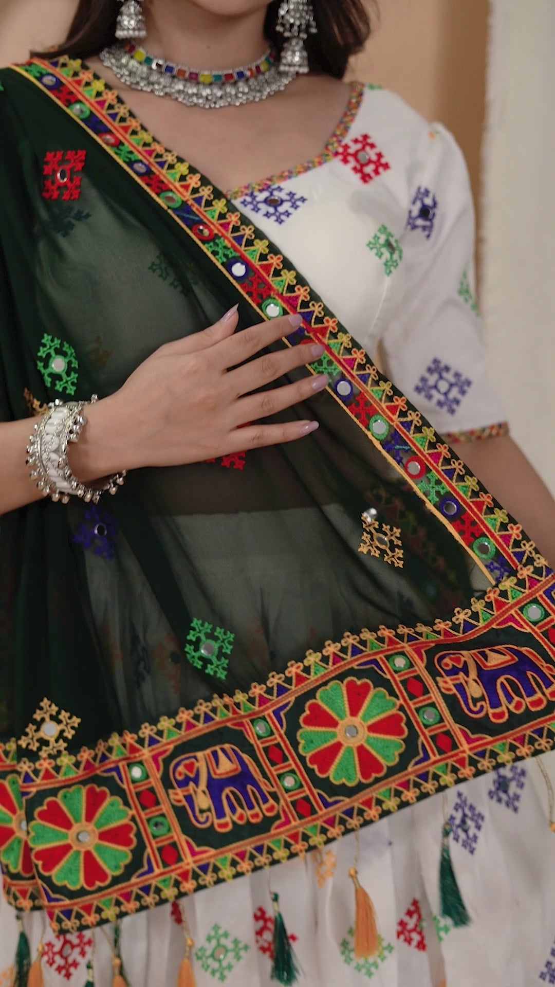 Royal Navratri Special White Chaniya Choli with Black Dupatta