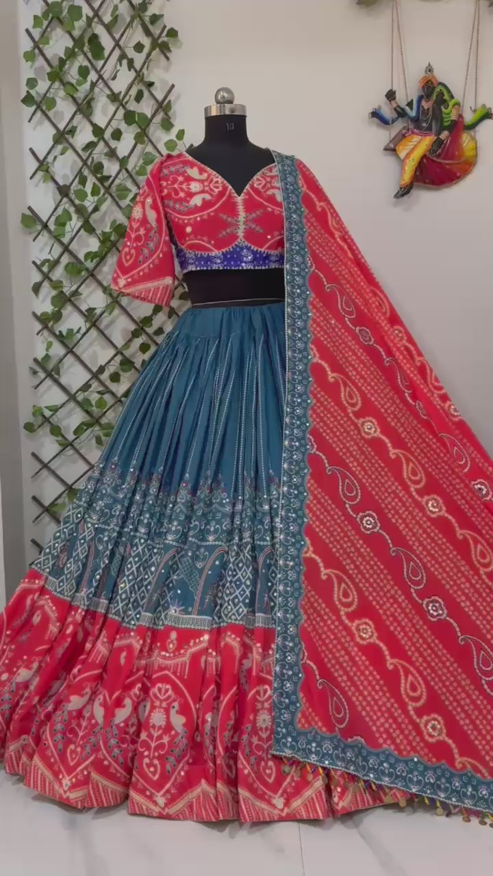 Traditional Bandhej Print Navratri Ghagra Choli with Contrast Dupatta