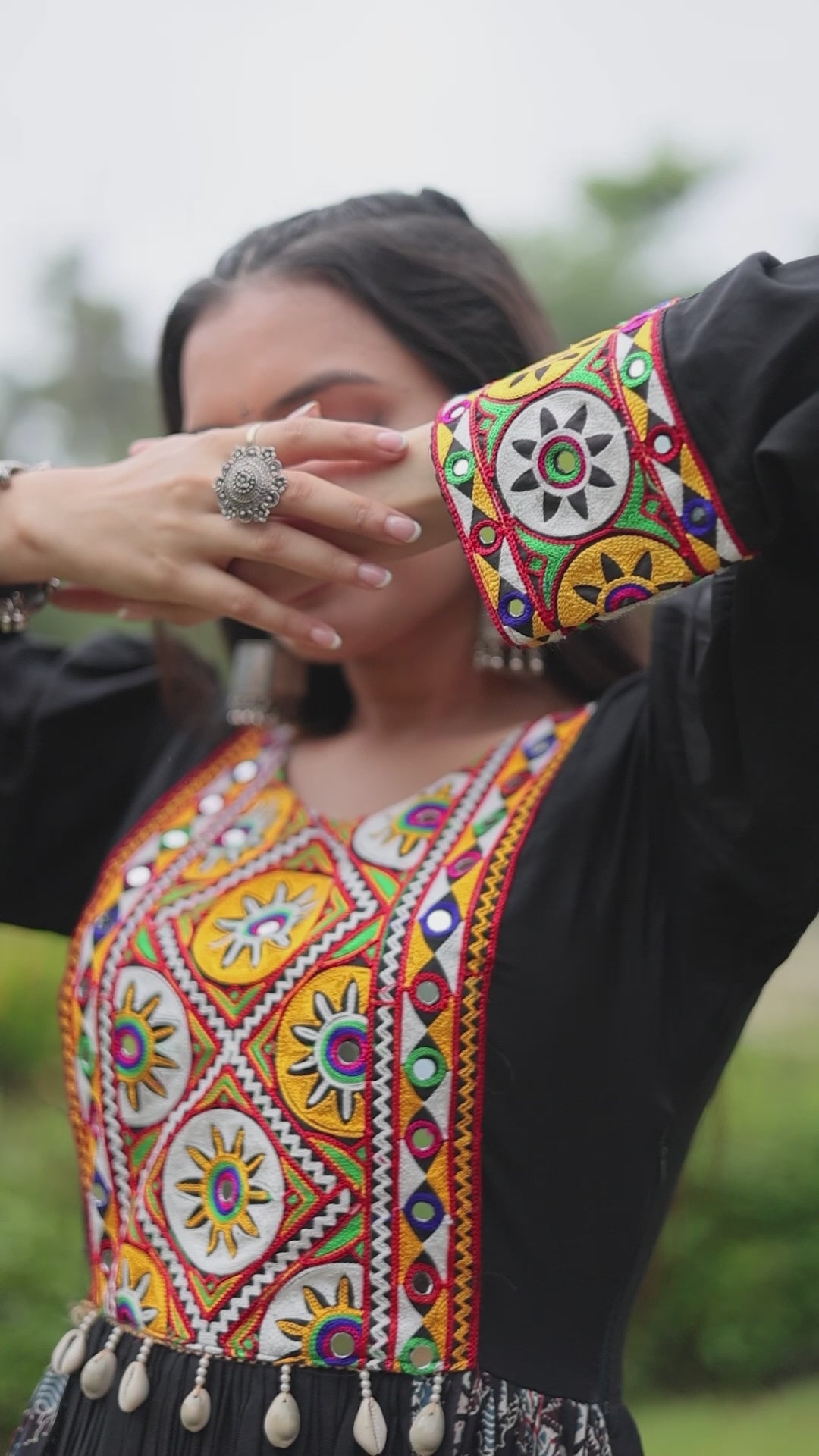 Maroon Mirror Work Anarkali with Ajrakh Patch Flair