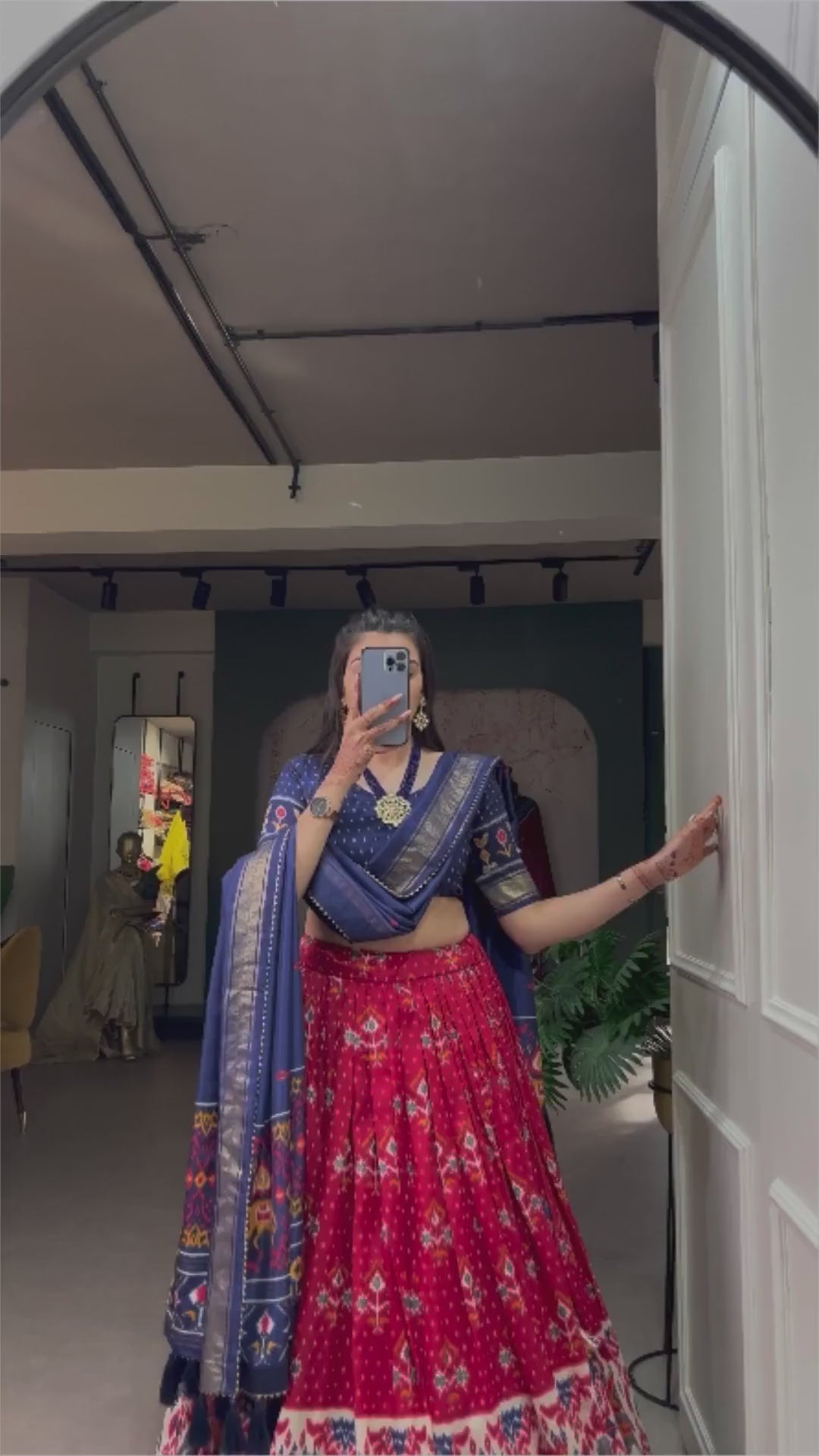 Navy Blue & Maroon Traditional Patola Lehenga Choli Set