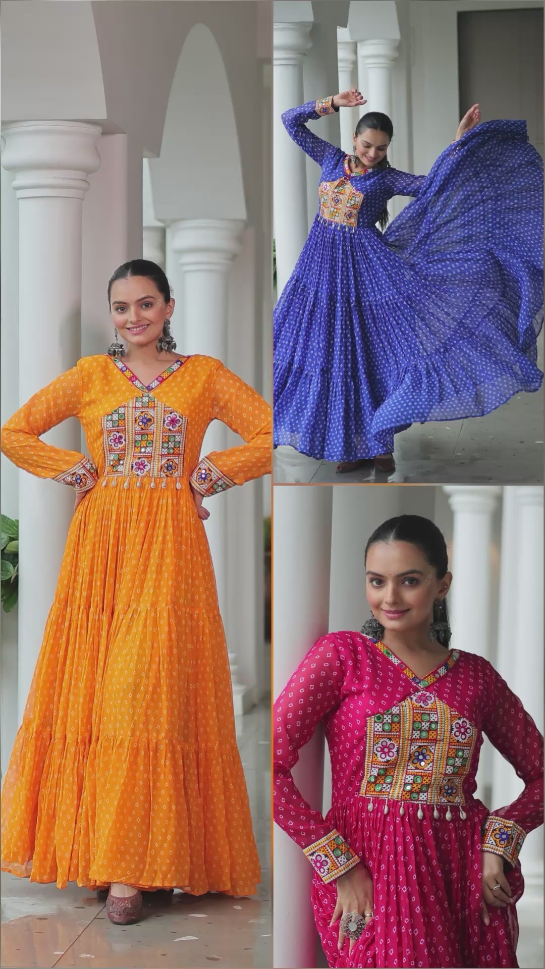 Bright Yellow Bandhani Long Gown with Kutchi Embroidery