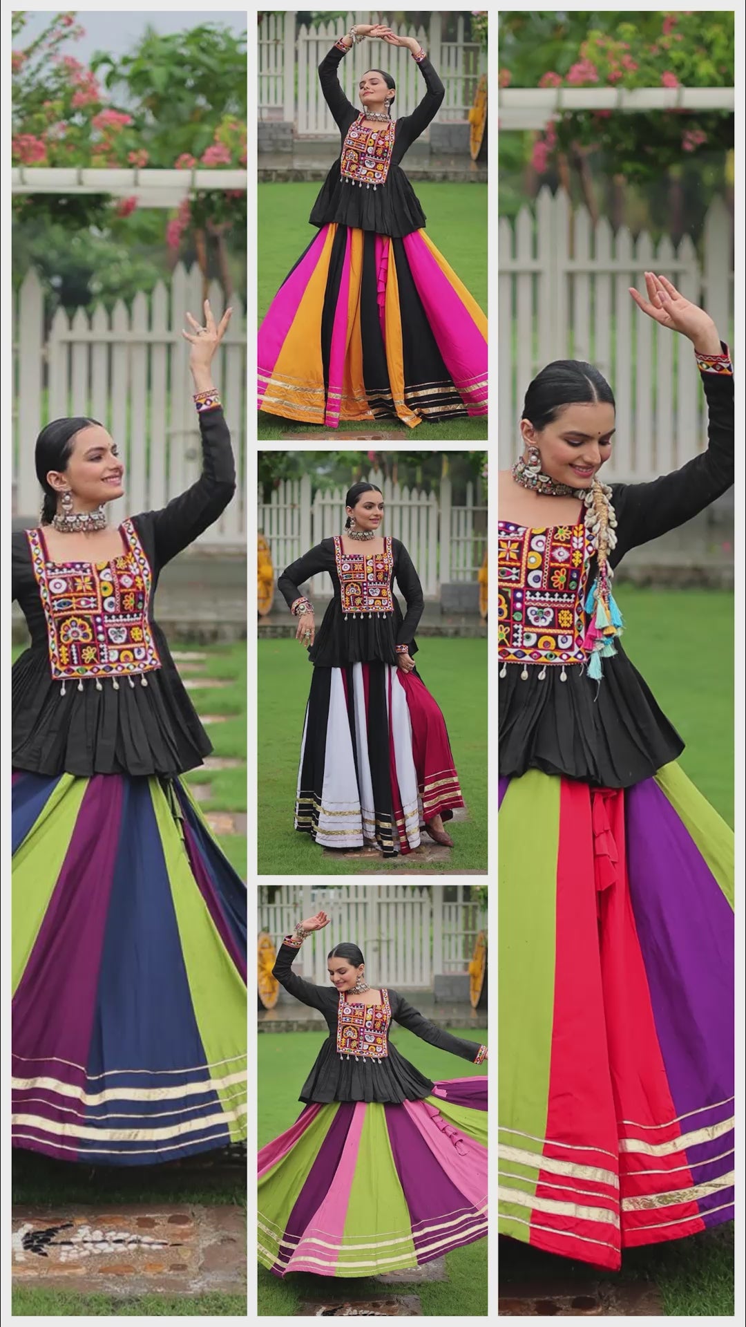 Vibrant Multi-Color Navratri Chaniya Choli with Kutchi Embroidered Peplum Top