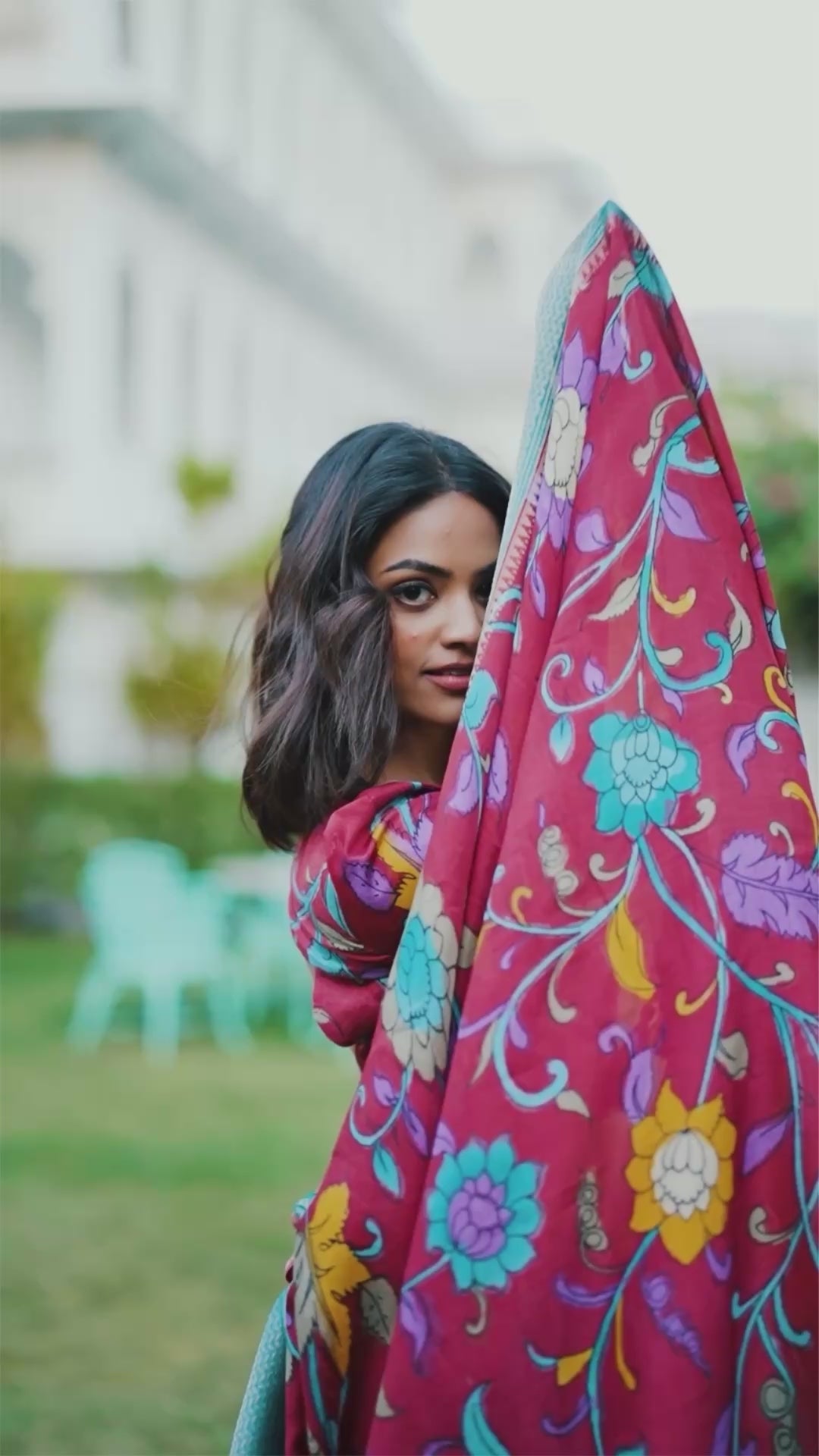 Aqua Blue & Maroon  Handpainted Lehenga Set