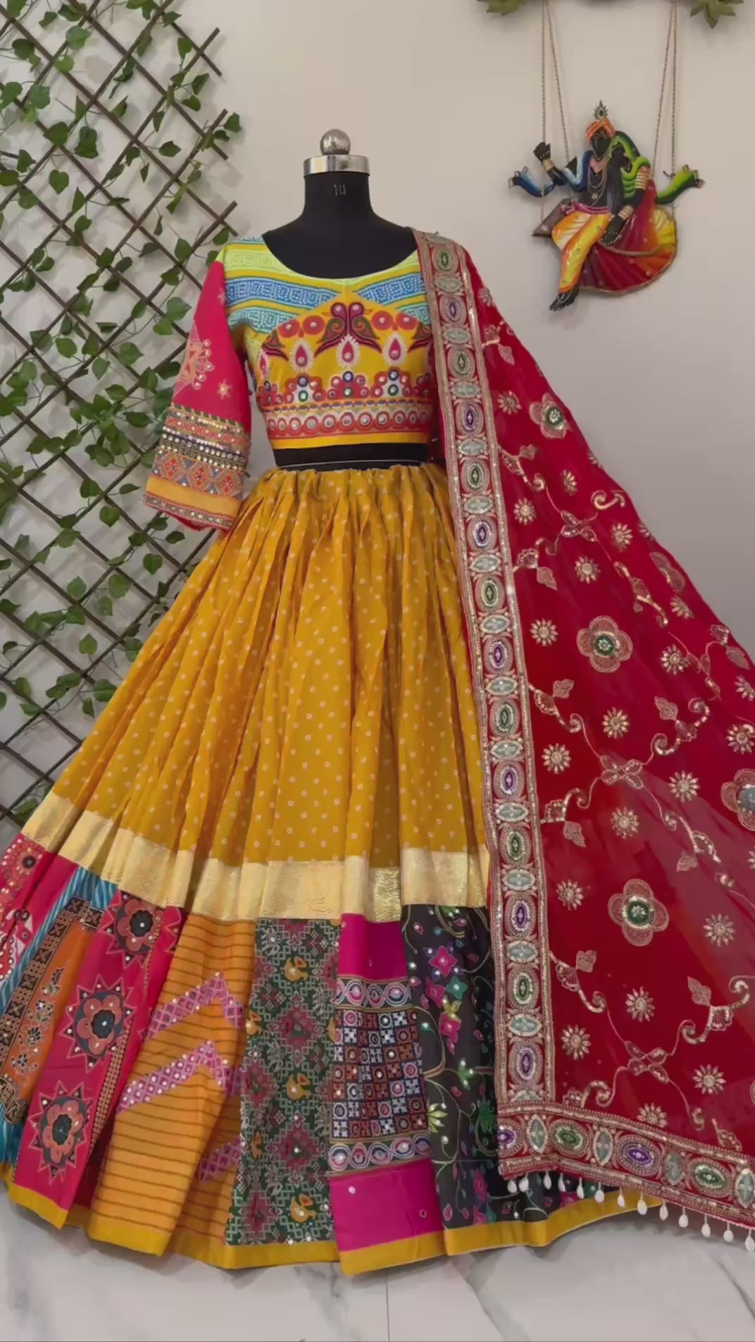Traditional Navratri Lehenga Choli with Embroidery, Patchwork & Mirror Work Dupatta